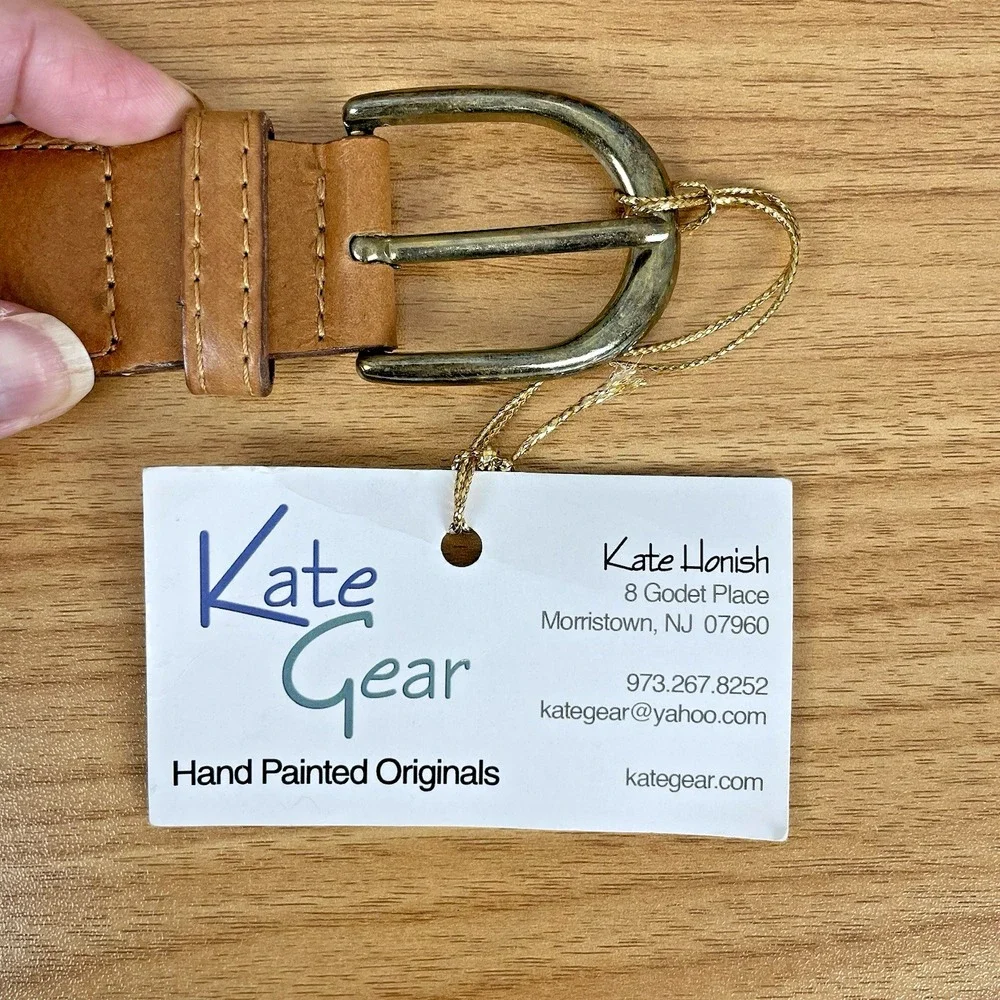 Hand Painted Golf Club Belt Mens 40 Leather‎ Strap Dad Artisan Unique Whimsical
